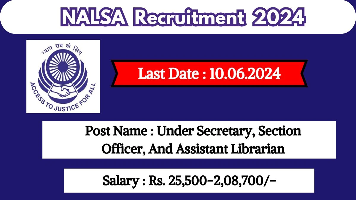 NALSA Recruitment 2024 - Latest Under Secretary, Section Officer And Assistant Librarian Vacancies on 08 May 2024