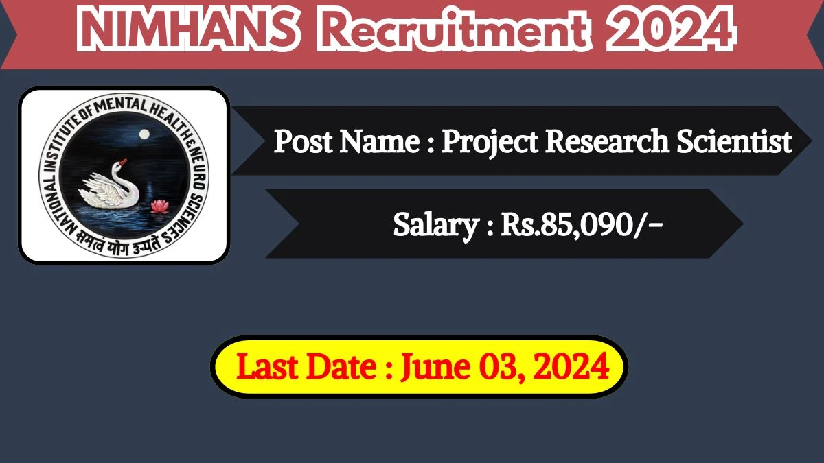 NIMHANS Recruitment 2024 - Latest Project Research Scientist Vacancies on June 03, 2024
