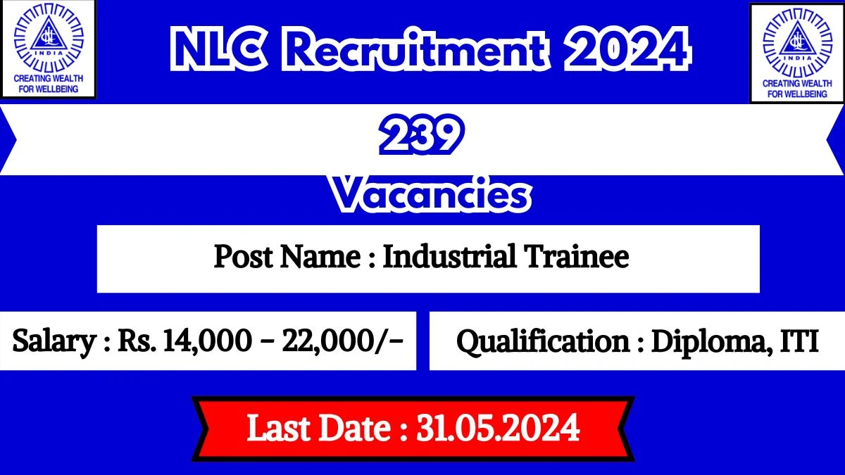 NLC Recruitment 2024 239 Industrial Trainee Vacancies Out, Check Post, Salary, Qualification, Age Limit and How to Apply