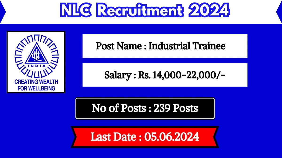 NLC Recruitment 2024 - Latest Industrial Trainee Vacancies on May 20, 2024