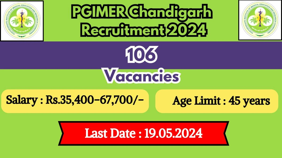 PGIMER Chandigarh Recruitment 2024 Notification Out, Check Post, Salary, Age, Qualification And Other Vital Details