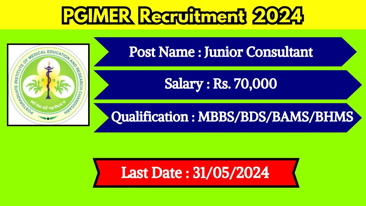 PGIMER Recruitment 2024 Monthly Salary Up To 70,000, Check Posts, Vacancies, Qualification, Age, Selection Process and How To Apply