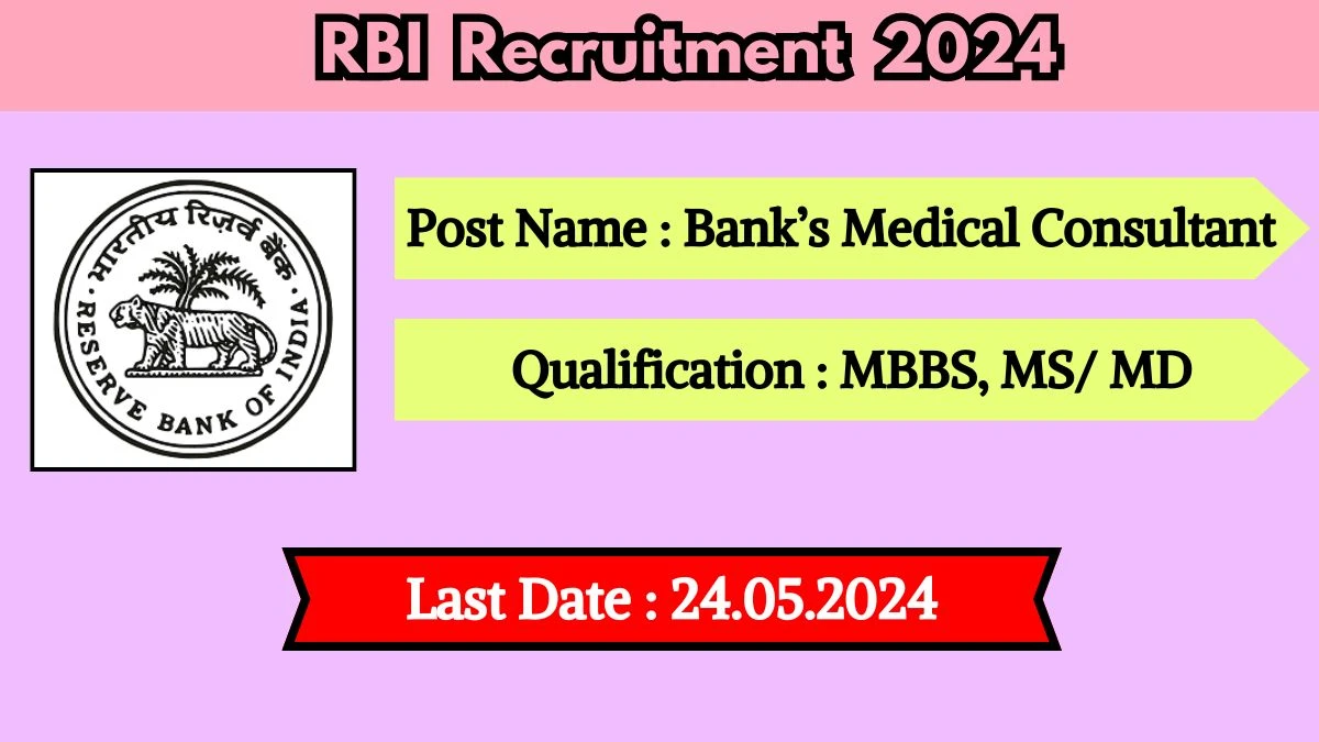 RBI Recruitment 2024 - Latest Bank’s Medical Consultant on 14 May 2024