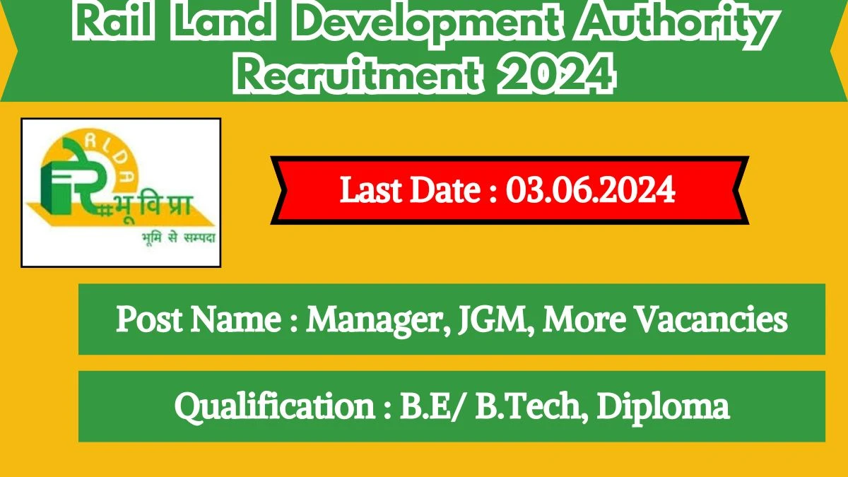 RLDA Recruitment 2024 Apply for Manager, JGM, More Vacancies RLDA Vacancy at indianrailways.gov.in
