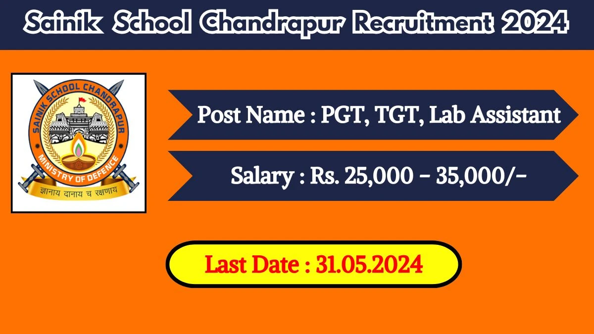Sainik School Chandrapur Recruitment 2024 New Notification Out, Check Post, Vacancies, Salary, Qualification, Age Limit and How to Apply