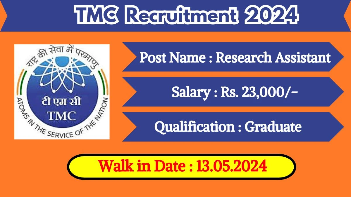 TMC Recruitment 2024 Walk-In Interviews for Research Assistant on 13.05.2024
