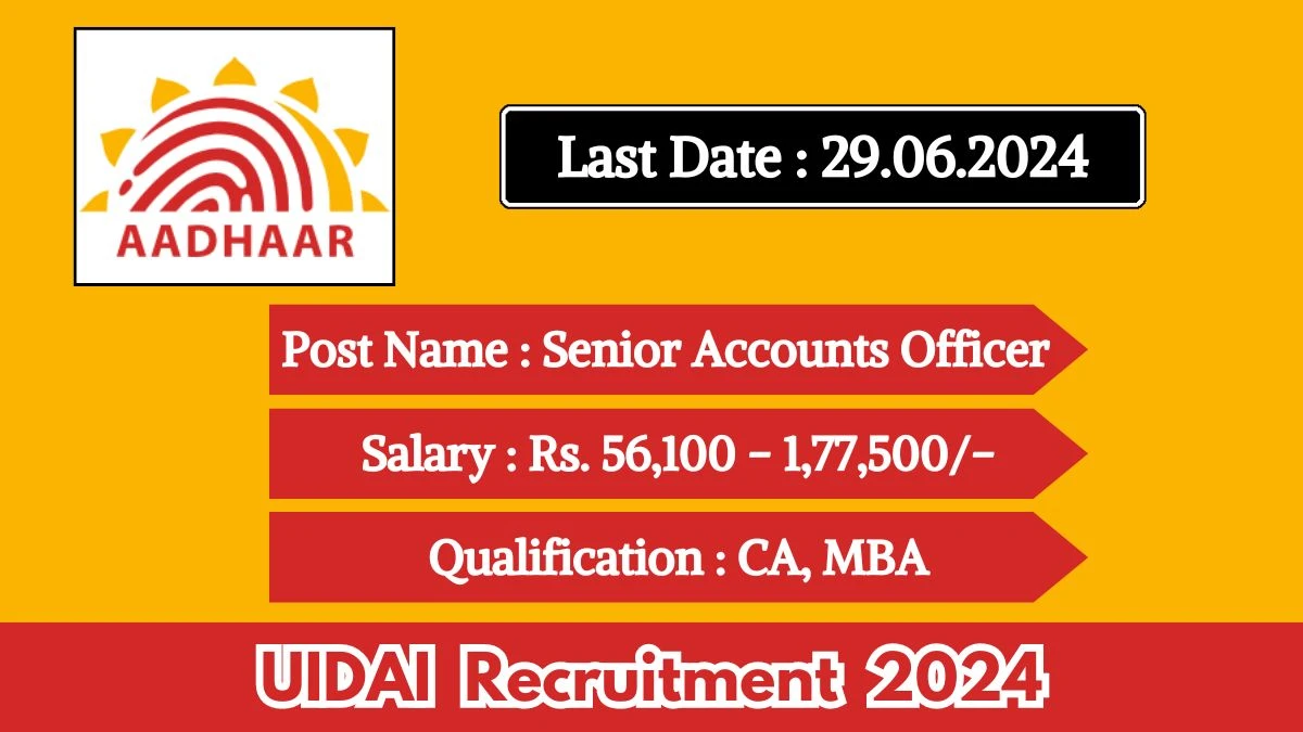 UIDAI Recruitment 2024 Monthly Salary Up To 1,77,500, Check Posts, Vacancies, Qualification, Age, Selection Process and How To Apply