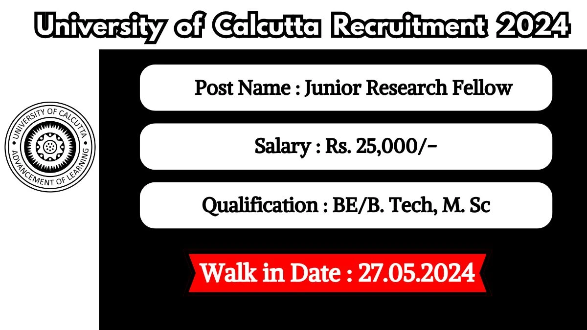 University of Calcutta Recruitment 2024 Walk-In Interviews for Junior Research Fellow on 27.05.2024