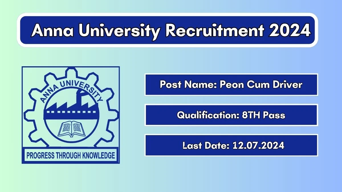 Anna University Recruitment 2024 Apply Online for Peon Cum Driver Job Vacancy, Know Qualification, Age Limit, Salary, Apply Online Date