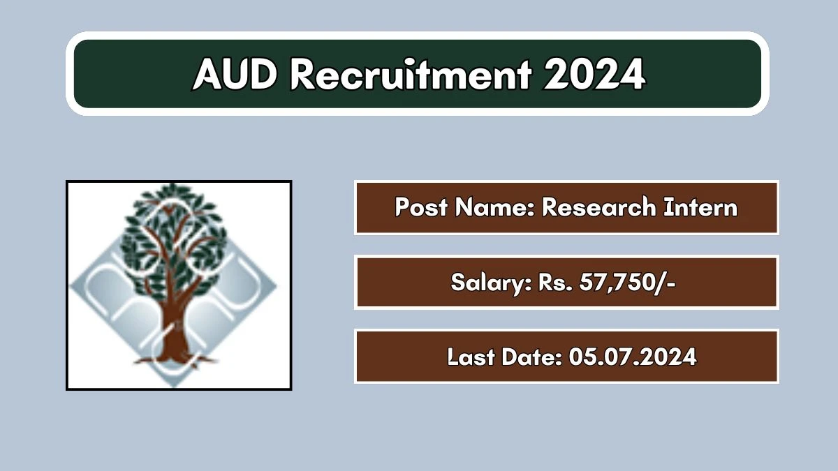 AUD Recruitment 2024 - Latest Research Intern Vacancies on 29 June 2024