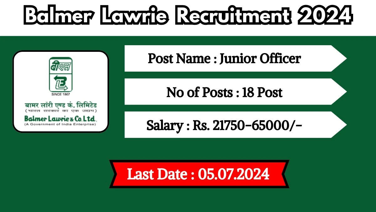 Balmer Lawrie Recruitment 2024 - Latest Junior Officer Vacancies on 05 June 2024
