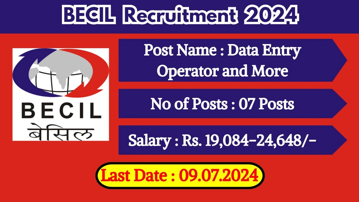 BECIL Recruitment 2024 - Latest Data Entry Operator and More Vacancies on 25 June 2024