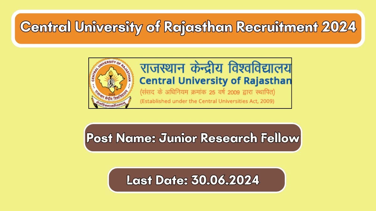 Central University of Rajasthan Recruitment 2024 Apply Online for JRF Job Vacancy, Know Qualification, Age Limit, Salary, Apply Online Date