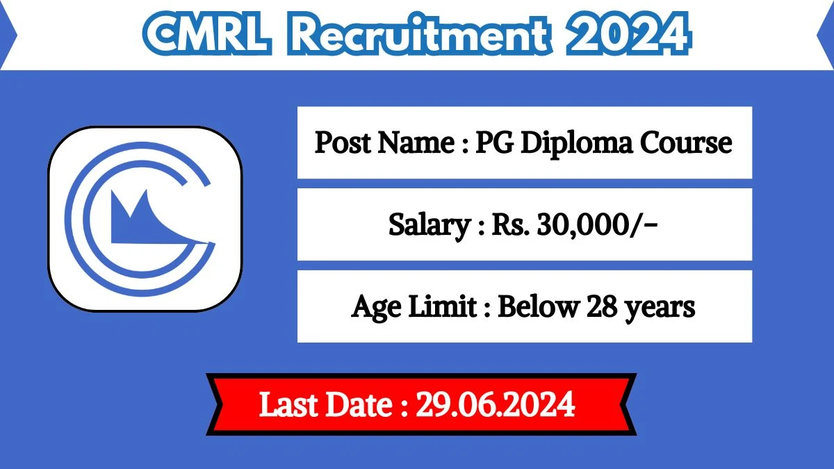 CMRL Recruitment 2024 Check Post, Qualification, Salary, Age Limit And Other Details