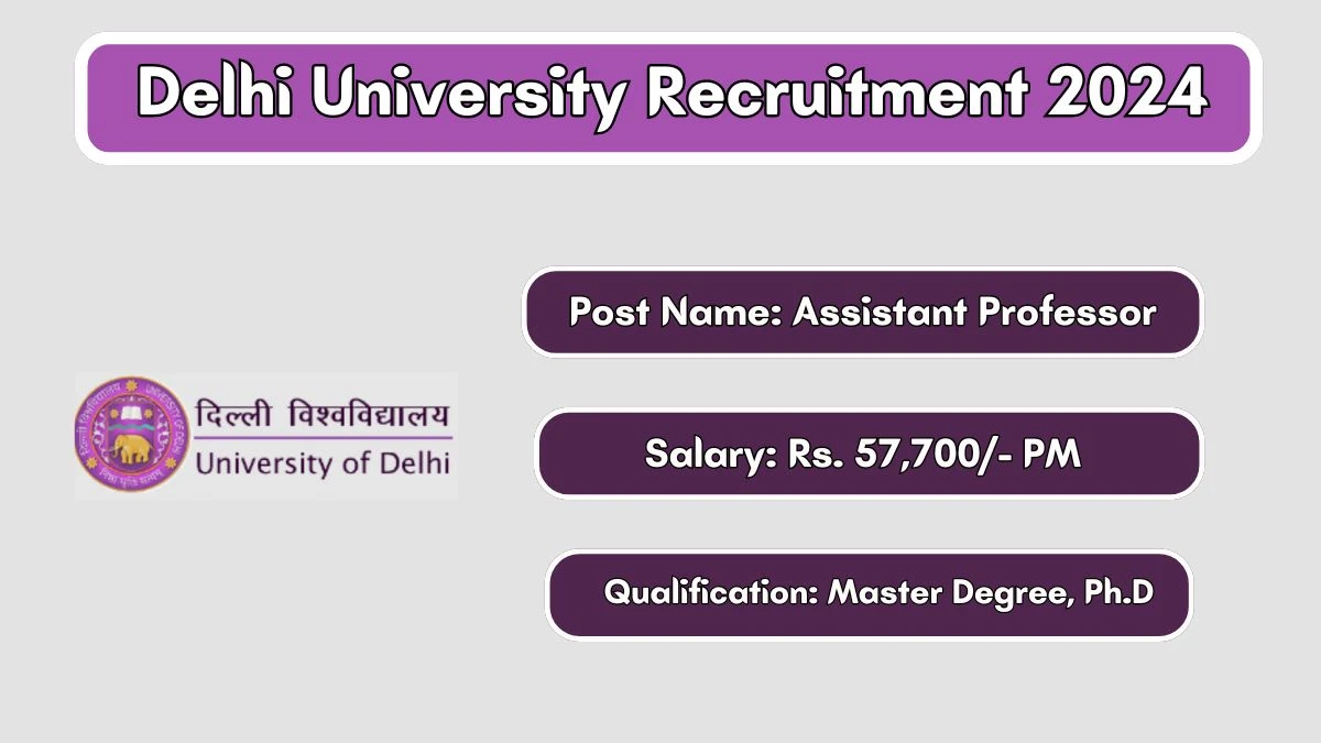 Delhi University Recruitment 2024 - Latest Assistant Professor Vacancies on 27 June 2024