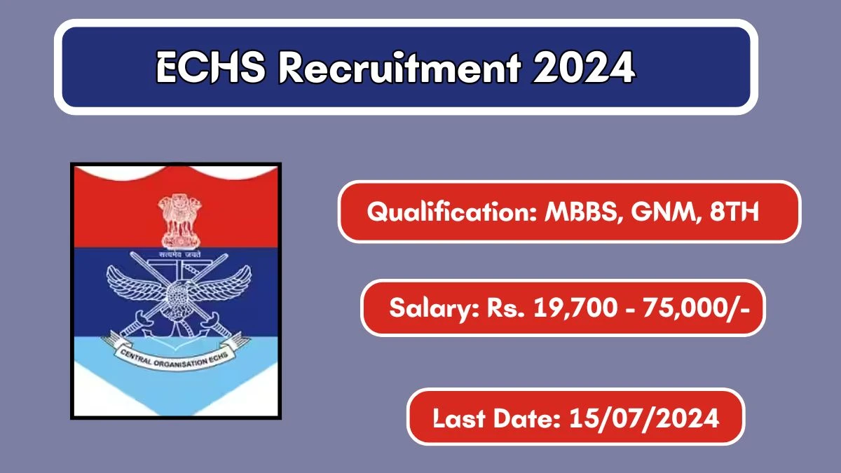 ECHS Recruitment 2024 - Latest Medical Officer, Driver, Nursing Assistant Vacancies on 18 June 2024