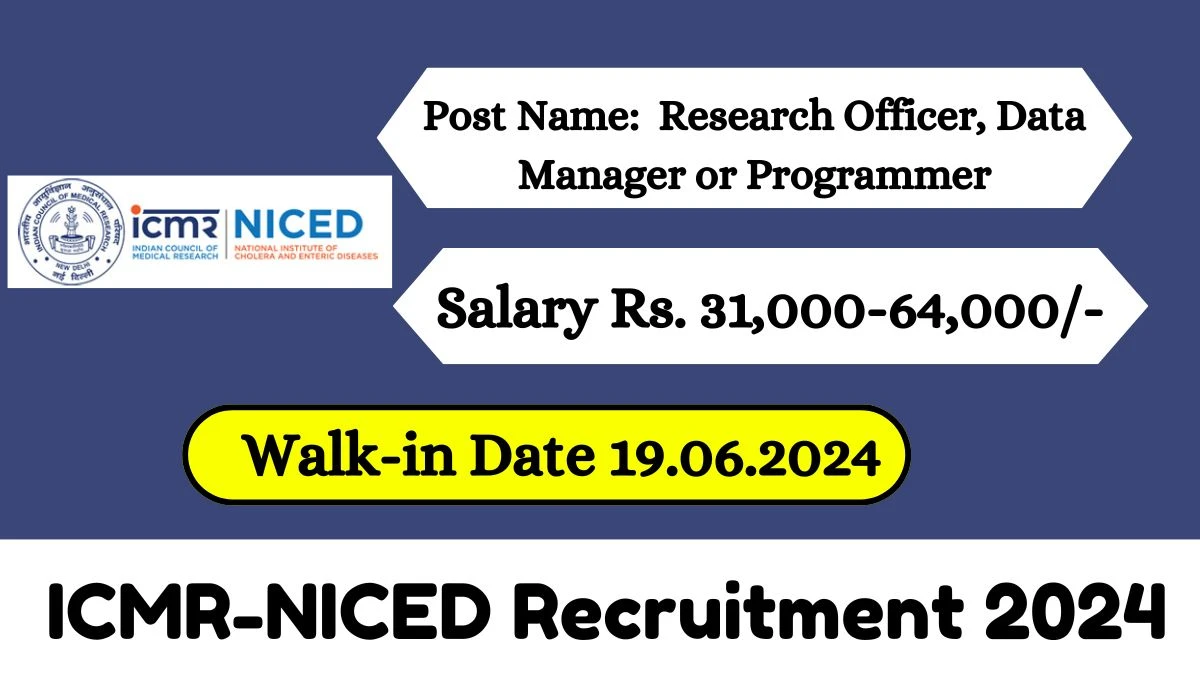 ICMR-NICED Recruitment 2024 Walk-In Interviews for Research Officer, Data Manager or Programmer on 19.06.2024