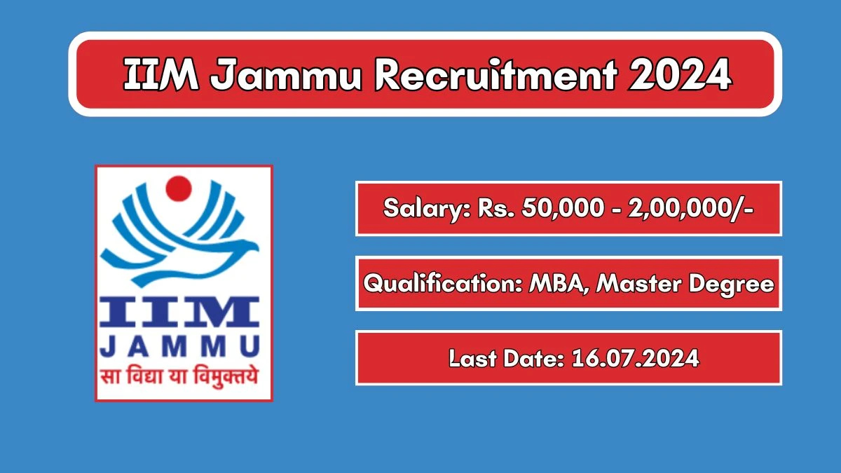 IIM Jammu Recruitment 2024 Monthly Salary Up To 2,00,000, Check Posts, Vacancies, Qualification, Age, Selection Process and How To Apply