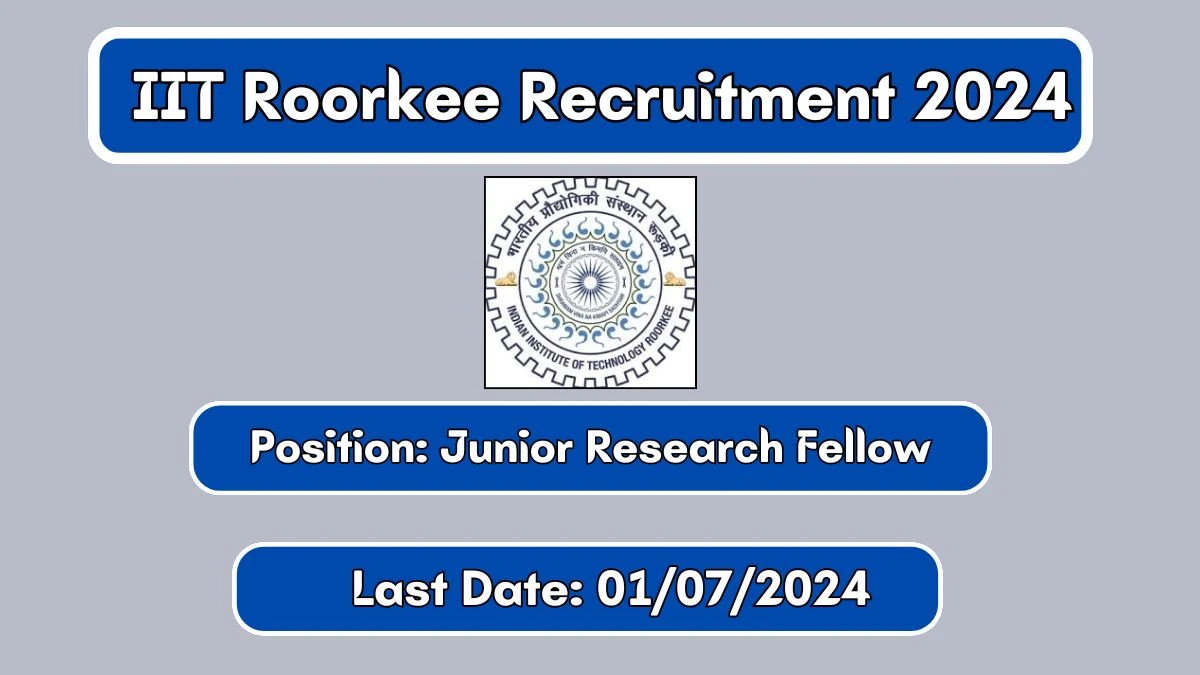 IIT Roorkee Recruitment 2024 Apply Online for Junior Research Fellow Job Vacancy, Know Qualification, Age Limit, Salary, Apply Online Date