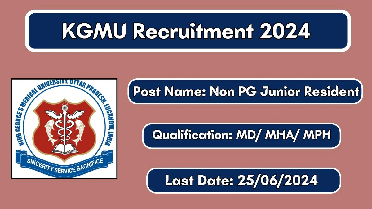 KGMU Recruitment 2024 Apply Online for Non PG Junior Resident Job Vacancy, Know Qualification, Age Limit, Salary, Apply Online Date