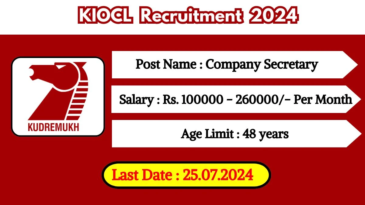 KIOCL Recruitment 2024 Apply Online for Company Secretary Job Vacancy, Know Qualification, Age Limit, Salary, Apply Online Date