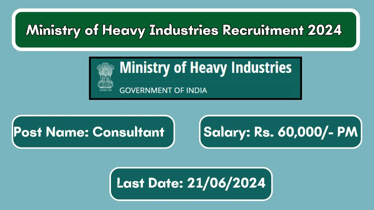 Ministry of Heavy Industries Recruitment 2024 Apply Online for Consultant Job Vacancy, Know Qualification, Age Limit, Salary, Apply Online Date