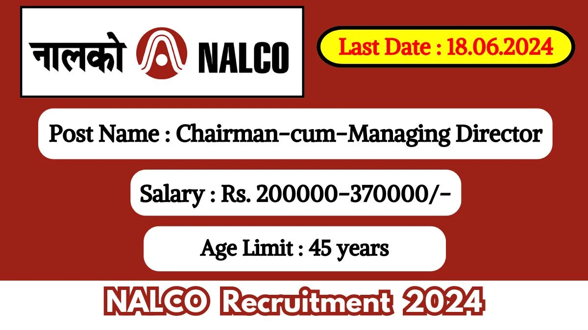 NALCO Recruitment 2024 - Latest Chairman-cum-Managing Director Vacancies on 22 May 2024