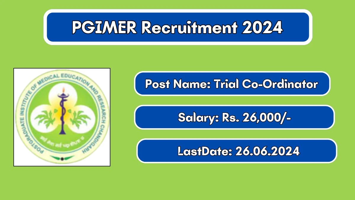 PGIMER Recruitment 2024 Apply Online for Trial Co-Ordinator Job Vacancy, Know Qualification, Age Limit, Salary, Apply Online Date