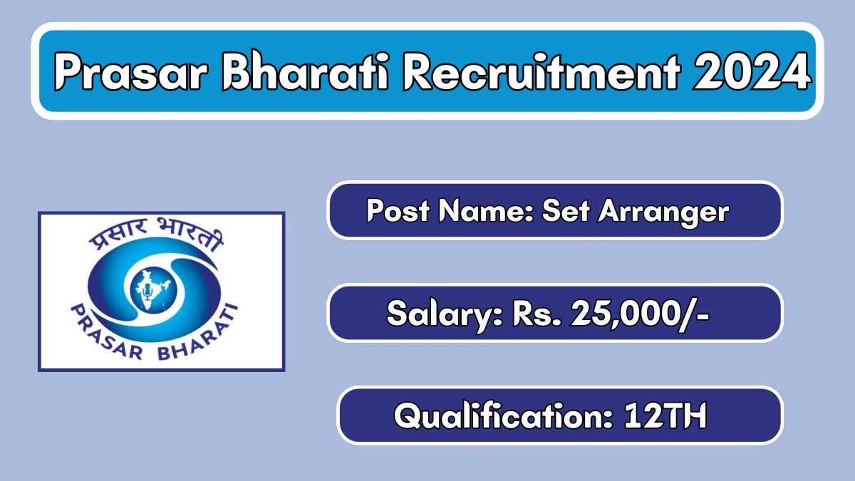 Prasar Bharati Recruitment 2024 Apply Online for Set Arranger Job Vacancy, Know Qualification, Age Limit, Salary, Apply Online Date