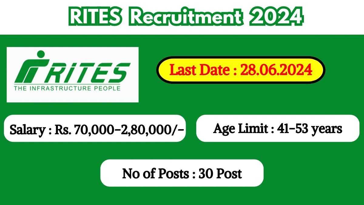RITES Recruitment 2024 - Latest Group General Manager, Deputy General Manager And More on 07 June 2024