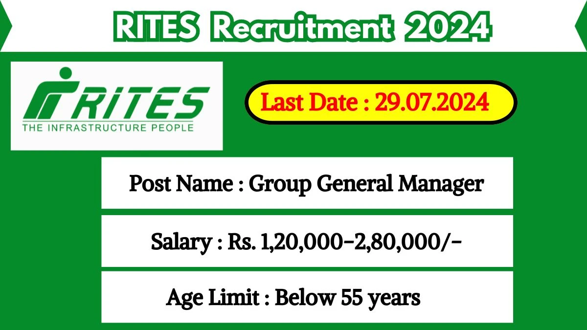 RITES Recruitment 2024 - Latest Group General Manager On 14 June 2024