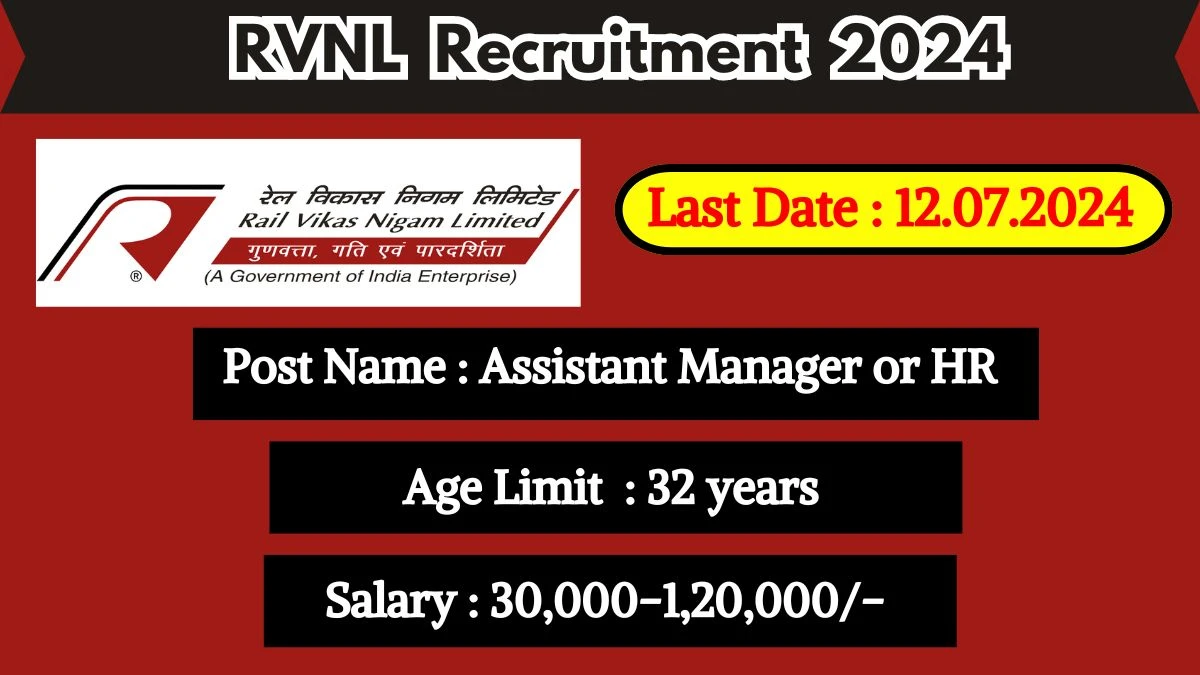 RVNL Recruitment 2024 - Latest Assistant Manager or HR on 13 May 2024