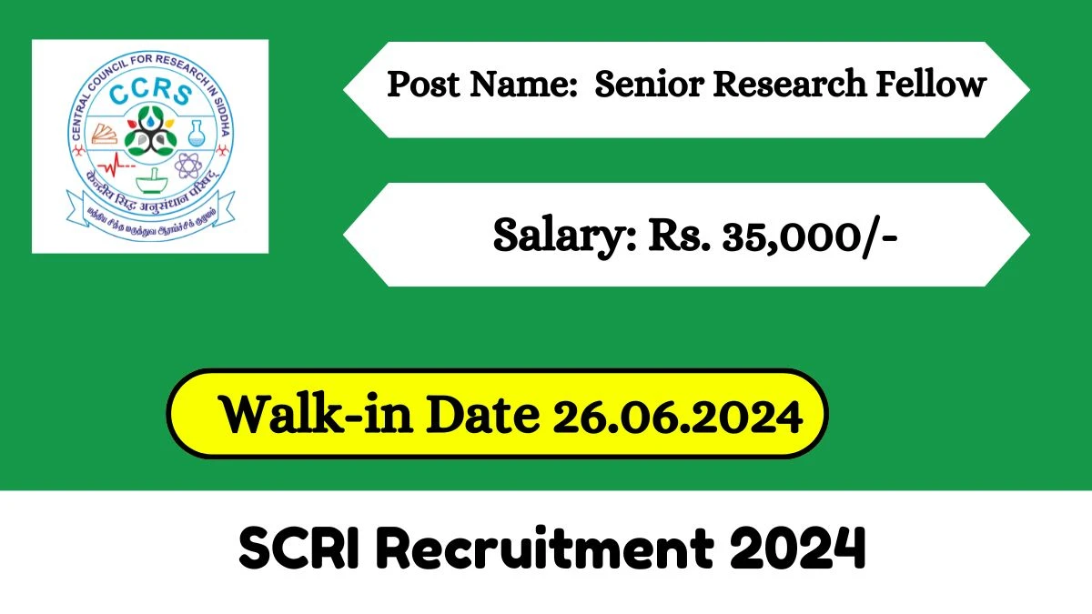 SCRI Recruitment 2024 Walk-In Interviews for Senior Research Fellow on June 26, 2024