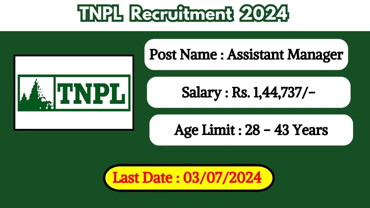 TNPL Recruitment 2024 Monthly Salary Up To 1,44,737, Check Posts, Vacancies, Qualification, Age, Selection Process and How To Apply