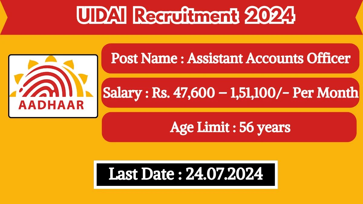 UIDAI Recruitment 2024 Apply Online for Assistant Accounts Officer Job Vacancy, Know Qualification, Age Limit, Salary, Apply Online Date