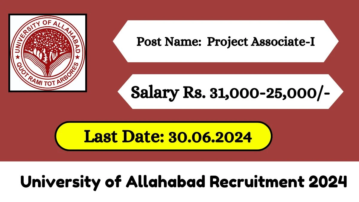 University of Allahabad Recruitment 2024 - Latest Project Associate-I Vacancies on 30 May 2024