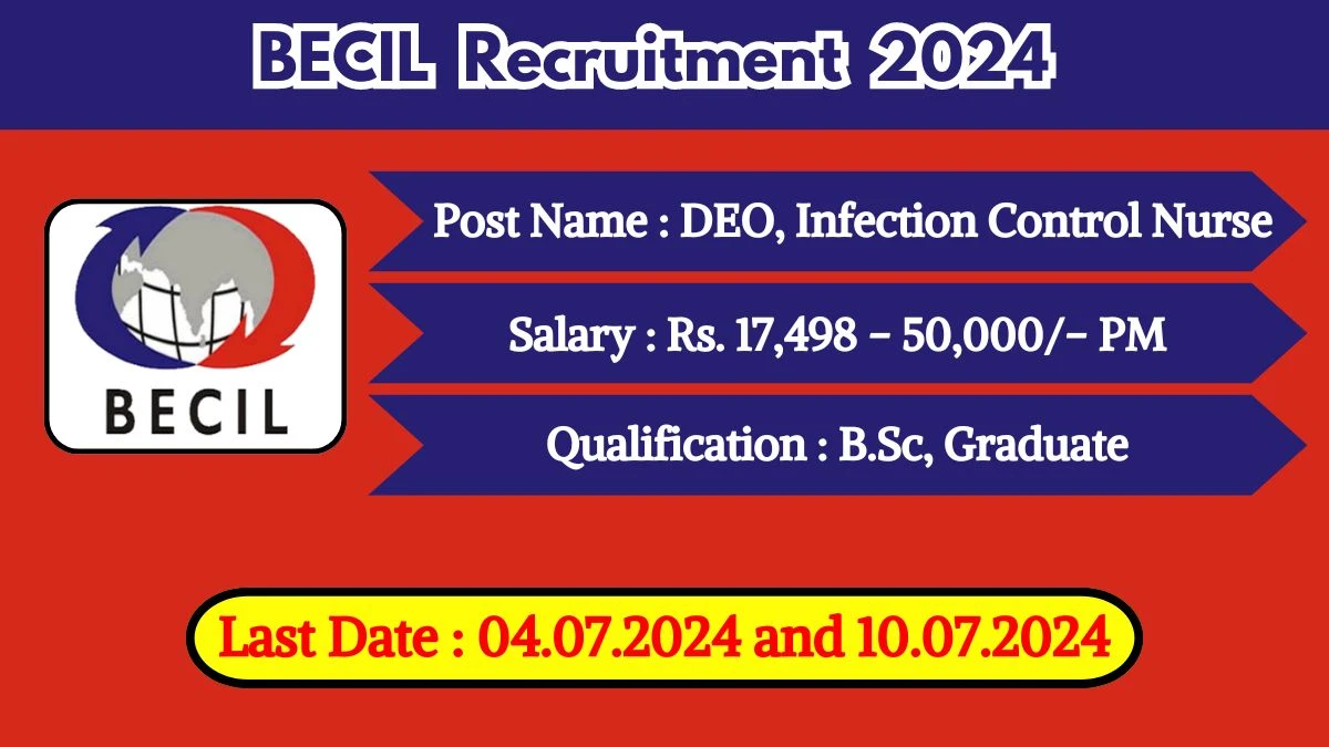 BECIL Recruitment 2024 Apply Online for DEO, Infection Control Nurse Job Vacancy, Know Qualification, Age Limit, Salary, Apply Online Date