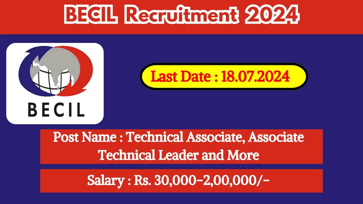 BECIL Recruitment 2024 - Latest Technical Associate and More Vacancies on 03 July 2024