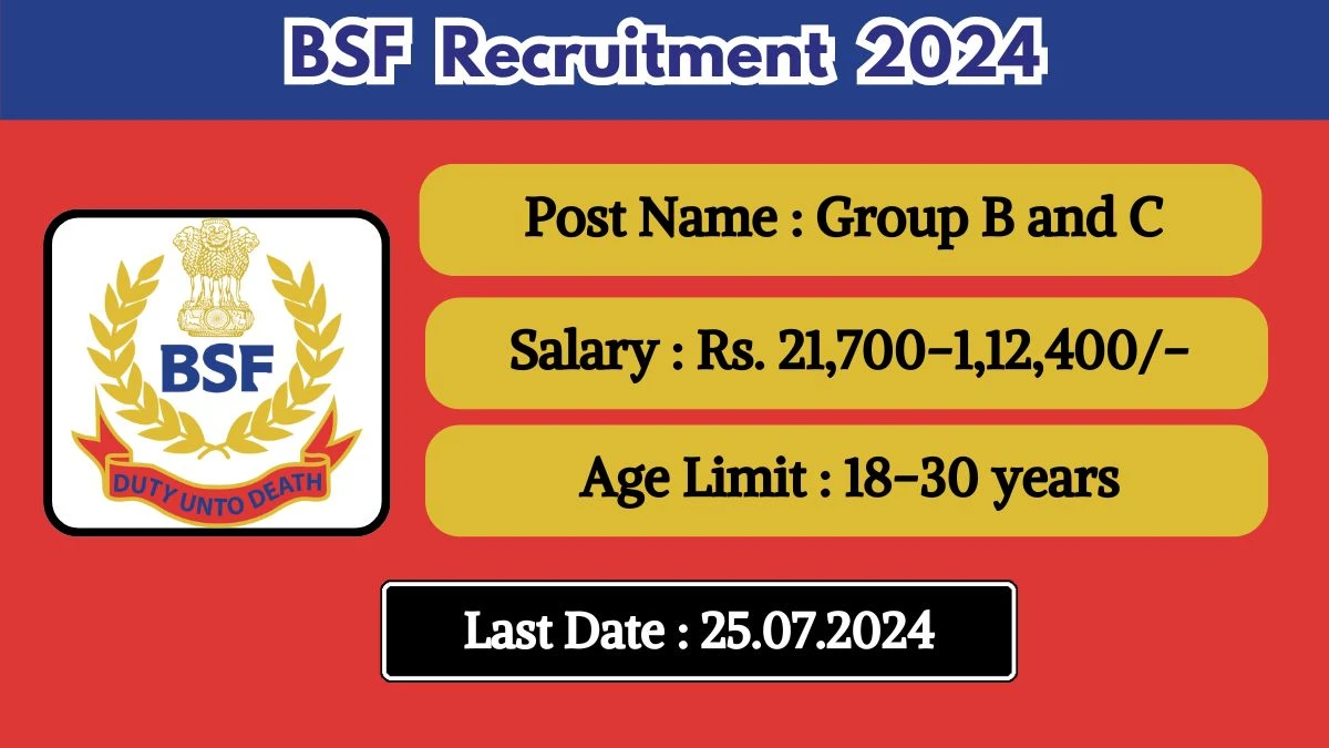 BSF Recruitment 2024 Monthly Salary Up To 112400, Check Out Post Details And Apply Fast