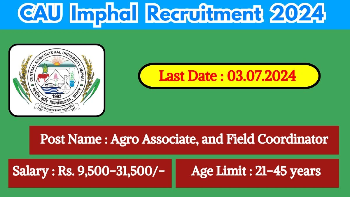 CAU Imphal Recruitment 2024 Monthly Salary Up To 31500, Check Post, Age Limit And How To Apply