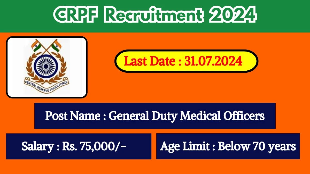 CRPF Recruitment 2024 Walk-In Interviews for General Duty Medical Officers on July 31, 2024