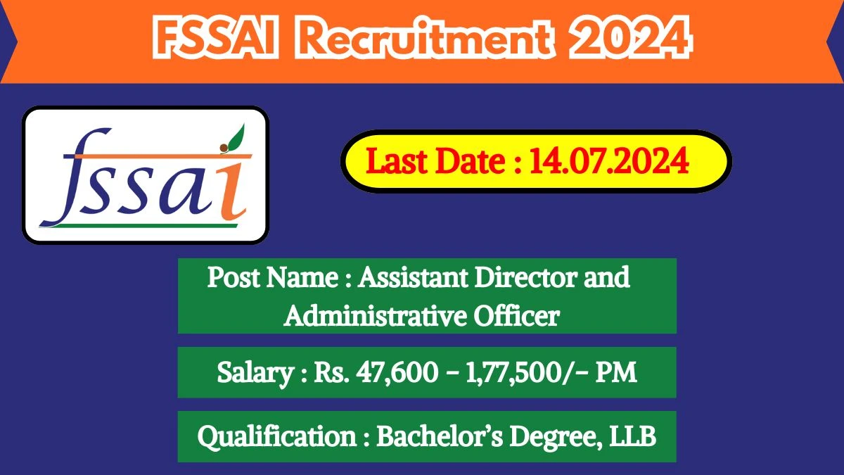 FSSAI Recruitment 2024 Apply Online for Assistant Director and Administrative Officer Job Vacancy, Know Qualification, Age Limit, Salary, Apply Online Date