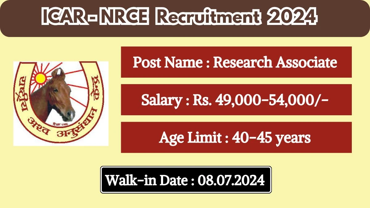 ICAR-NRCE Recruitment 2024 Walk-In Interviews for Research Associate on July 08, 2024