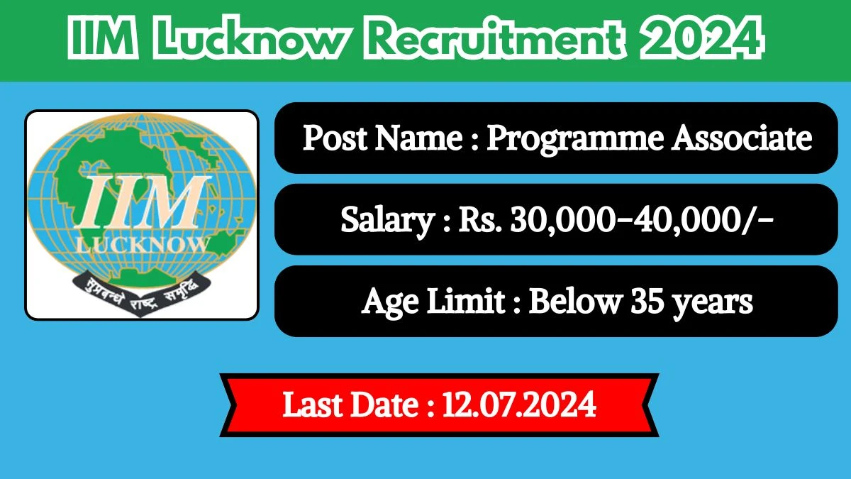 IIM Lucknow Recruitment 2024 Check Post, Salary, Age, Qualification And Application Procedure