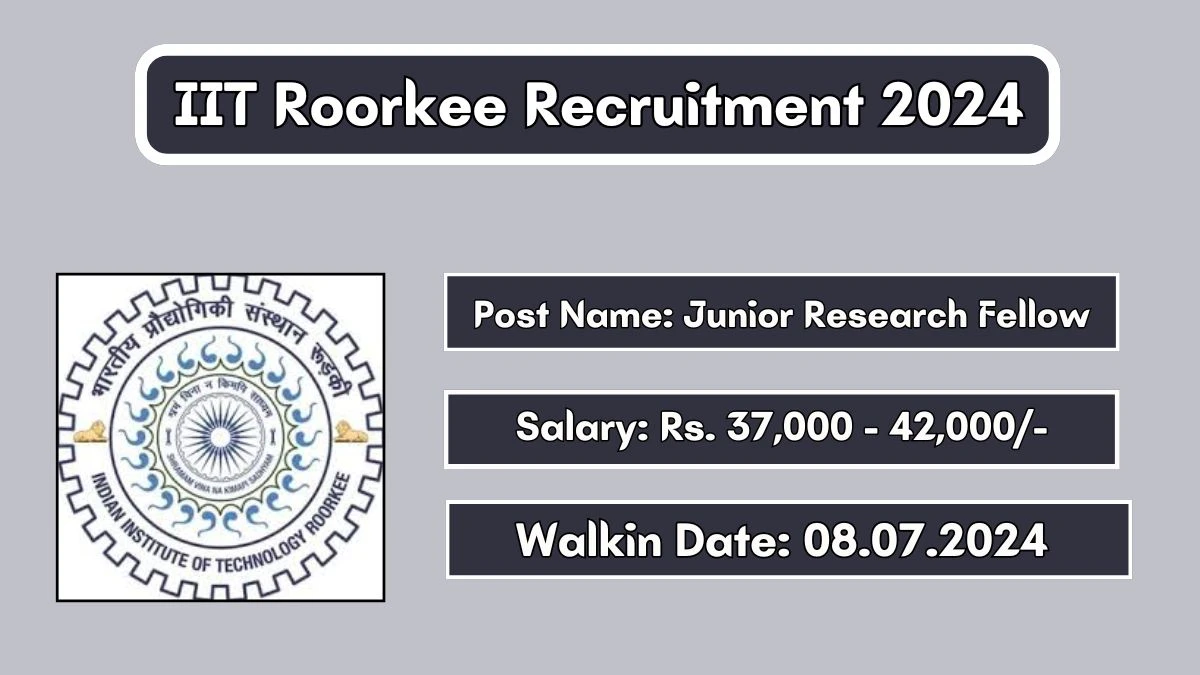 IIT Roorkee Recruitment 2024 Walk-In Interviews for Junior Research Fellow on 08/07/2024