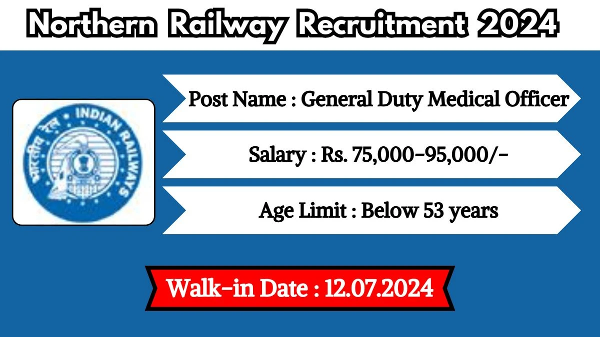 Northern Railway Recruitment 2024 Walk-In Interviews for General Duty Medical Officer on July 12, 2024