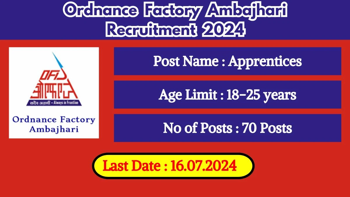 Ordnance Factory Ambajhari Recruitment 2024 New Notification Out, Check Post, Salary, Age, Qualification And Procedure To Apply