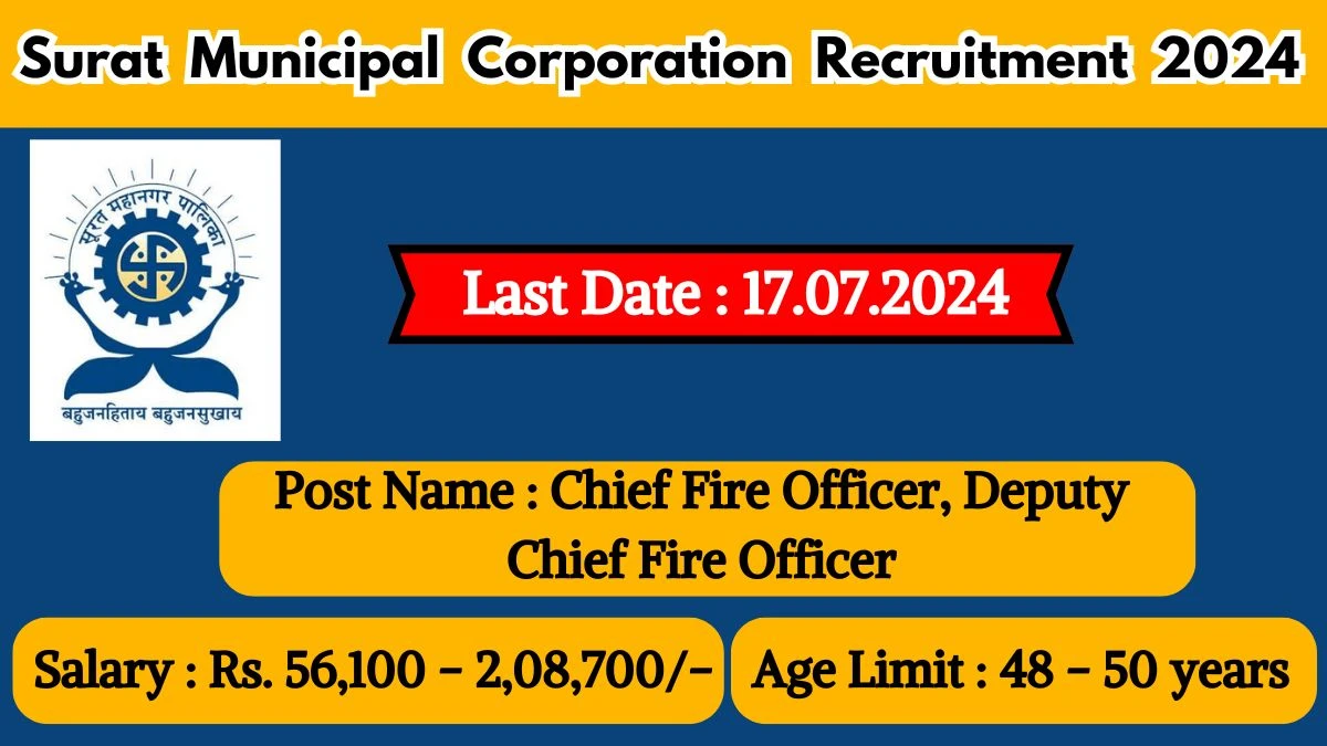 Surat Municipal Corporation Recruitment 2024 Apply Online for Chief Fire Officer, Deputy Chief Fire Officer Job Vacancy, Know Qualification, How to Apply