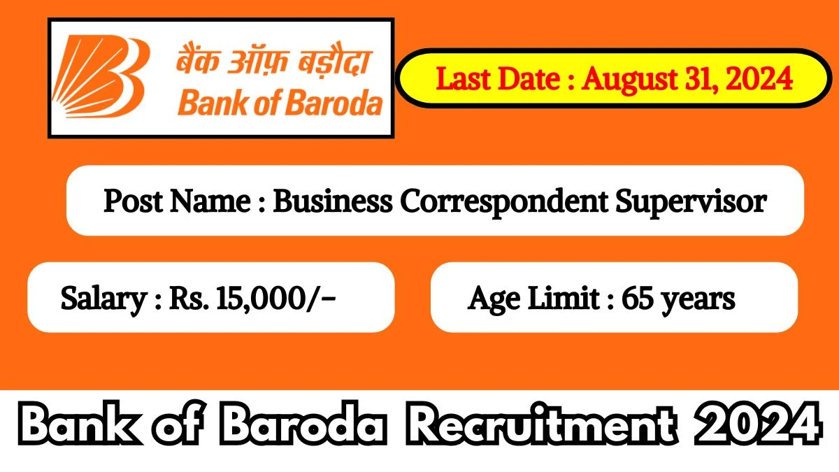 Bank of Baroda Recruitment 2024 - Latest Business Correspondent Supervisor Vacancies on August 31, 2024