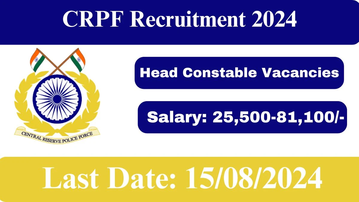 CRPF Recruitment 2024 - Latest Head Constable Vacancies on 06 August 2024